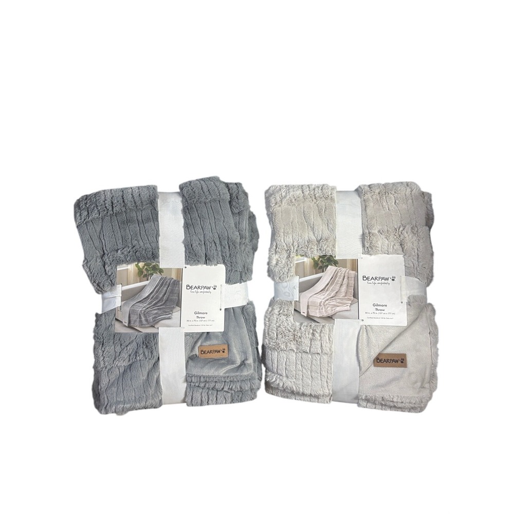 BearPaw His & Her Gilmore Faux Fur Plush Plush Throw Blanket Lot 2 GIFT Fall NEW